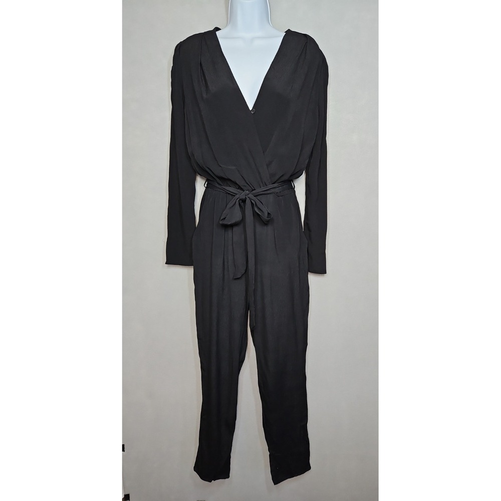 Fraiche By J Womens Black Long Sleeve Tie Waist Jumpsuit Size Small NWOT